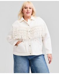And Now This - Trendy Plus Size Fringe-trim Cotton Denim Jacket - Lyst