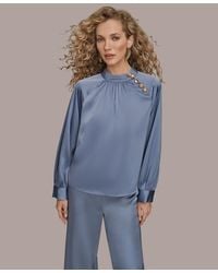 Donna Karan - Printed Long Sleeve Mock Neck Top - Lyst