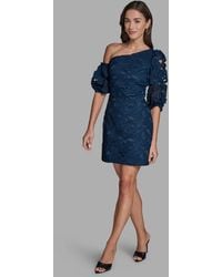 BCBGMAXAZRIA - Lace One-shoulder Textured Puff Sleeve Mini Dress - Lyst