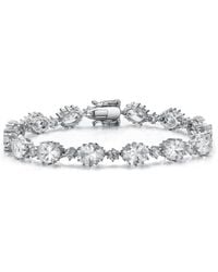 Genevive Jewelry - Sterling Silver Rhodium Plated Cubic Zirconia Link Bracelet - Lyst