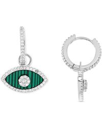 Macy's - Lab-created Malachite & Cubic Zirconia Evil Eye Dangle huggie Hoop Earrings - Lyst
