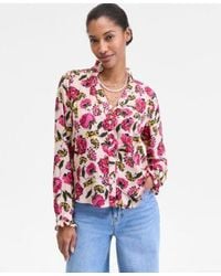 On 34th - Ruffle Trim Split Neck Blouse Xxs 3x Macys Exclusive - Lyst