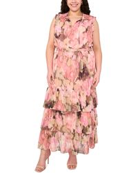 Msk - Plus Size Printed Tie-waist Tiered Maxi Dress - Lyst