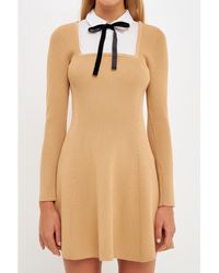 English Factory - Mixed Media Fit And Flare Sweater Dress - Lyst