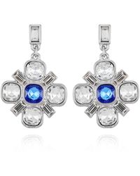 Tahari - Tone Blue And Clear Glass Stone Flower Drop Earrings - Lyst