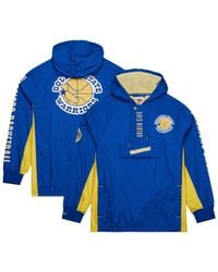 Mitchell & Ness - Roya Distressedl Golden State Warriors Team Og 2.0 Vintage-like Logo Anorak Windbreaker Quarter-zip Jacket - Lyst