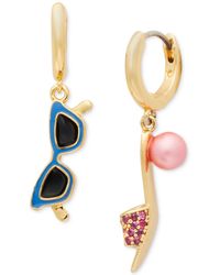 Kate Spade - Gold-tone Sunglasses & Sandal Mismatch Charm huggie Hoop Earrings - Lyst