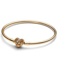 PANDORA - Moments Heart Clasp Bangle Bracelet - Lyst