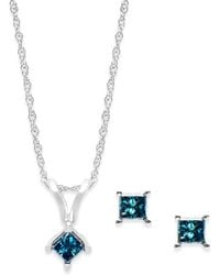 Macy's - 10k White Gold Blue Diamond Necklace And Earring Set (1/6 Ct. T.w.) - Lyst
