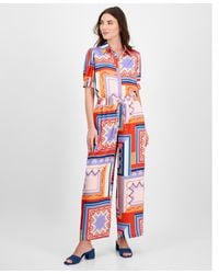 Tahari - Printed Wide-leg Pull-on Pants - Lyst