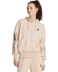 adidas - Seasonal Essentials Animal Print 3-stripes Hooded Track Jacket - Lyst