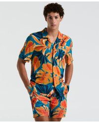 Original Penguin - Slim Fit Tropical Leaf Print Button Down Camp Shirt Tropical Leaf Swim Shorts - Lyst