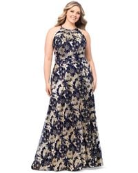 Betsy & Adam - Plus Size Floral Foil Print Halter-neck Gown - Lyst