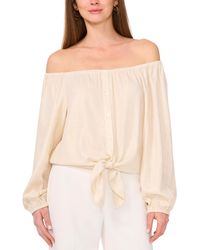 Vince Camuto - Off-the-shoulder Tie-hem Button-front Top - Lyst