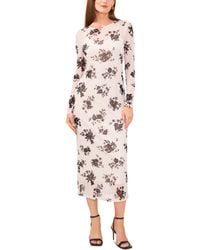 Vince Camuto - Floral Printed Long Sleeve Midi Dress - Lyst