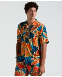 Original Penguin - Slim-fit Tropical Leaf-print Button-down Camp Shirt - Lyst