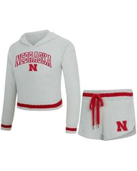 Concepts Sport - 2-piece Gray/scarlet Nebraska Huskers Whitley Long Sleeve Hoodie Top And Shorts Set - Lyst