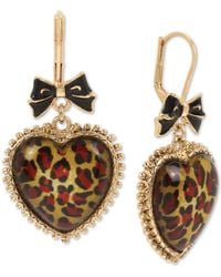 Betsey Johnson - Gold-tone Animal-print Heart Drop Earrings - Lyst