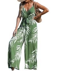 CUPSHE - Tropical Sleeveless Wide Leg Jumpsuit - Lyst
