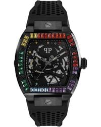 Philipp Plein - Automatic The $keleton Rainbow Crystal And Black Silicone Strap Watch 44mm - Lyst