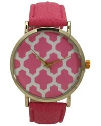 Olivia Pratt - Geometric Pattern Leather Strap Watch - Lyst