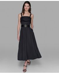 Karl Lagerfeld - Square-neck Belted Fit & Flare Dress - Lyst