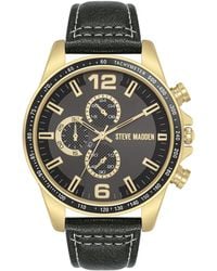 Steve Madden - Modern Black Faux Leather And Gold-tone Alloy Metal Watch - Lyst