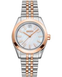 DKNY - Nolita Midi White Mop Dial Red Gold-two-tone Stainless Steel Bracelet Watch 32mm - Lyst