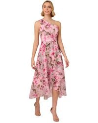 Adrianna Papell - Printed One-shoulder High-low Dress - Lyst