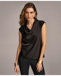 Donna Karan - Cowl-neck Cap-sleeve Top - Lyst