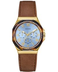 Guess - Brown Leather Multi-function Watch - Lyst