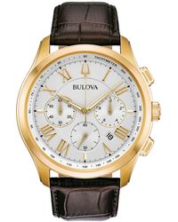 Bulova - Chronograph Wilton Brown Leather Strap Watch 46.5mm - Lyst