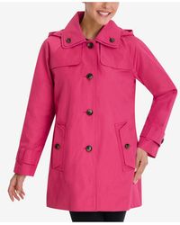London Fog Petite Single-breasted Hooded Raincoat - Pink