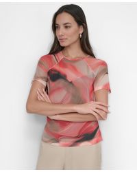 DKNY - Printed Crewneck Short-sleeve Mesh Top - Lyst