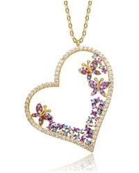 Genevive Jewelry - Teens Sterling Silver 14k Plated Multi Colored Cubic Zirconia Heart Necklace - Lyst