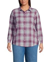 Lands' End - Plus Size Flannel Boyfriend Long Sleeve Shirt - Lyst