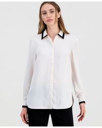 Anne Klein - Contrast-trim Button-front Blouse - Lyst