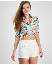 Guess - Adele Button-front Knot-back Cropped Shirt - Lyst