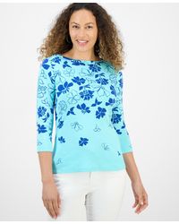 Style & Co. - Petite Floral Spark Printed Pima Cotton 3/4-sleeve Top - Lyst