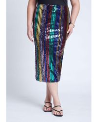 Eloquii - Plus Size Rainbow Striped Sequin Midi Skirt - Lyst