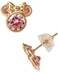 Disney Pink Cubic Zirconia Minnie Mouse Stud Earrings In 14k Gold - Metallic