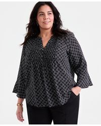 Style & Co. - Plus Size Printed V-neck Ruffle-cuff Blouse - Lyst