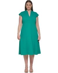 Calvin Klein - Plus Size V-neck Short-sleeve A-line Dress - Lyst