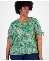 Tommy Hilfiger - Plus Size Paisley-print Tie-sleeve Top - Lyst