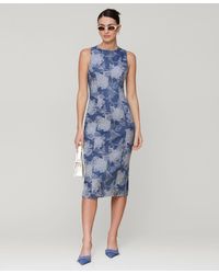 Avec Les Filles - Embroidered Floral Denim Midi Dress - Lyst