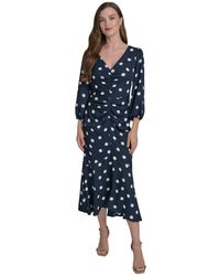 Halston - Ruched-front Balloon-sleeve A-line Dress - Lyst