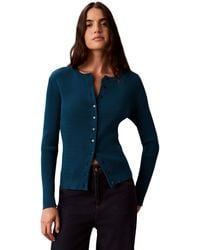 Calvin Klein - Button Front Ribbed Cardigan Sweater - Lyst