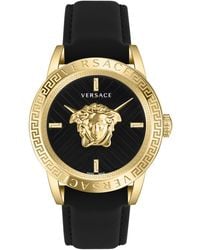 Versace - Swiss V-code Black Leather Strap Watch 43mm - Lyst