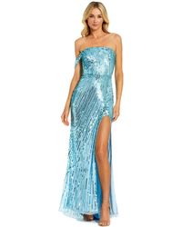 Mac Duggal - One Shoulder Mesh Sequin Gown With Slit - Lyst