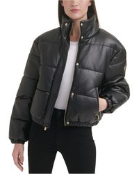 Guess Faux-leather Puffer Coat - Black